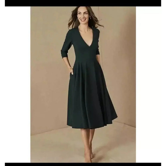 BHLDN Valdis Midi Dress Holly Green Womens size 8 Holiday Event Fit Flare Chic - Picture 1 of 16